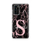 Personalised Pink Cracked Marble Glitter Initial Huawei P40 Phone Case