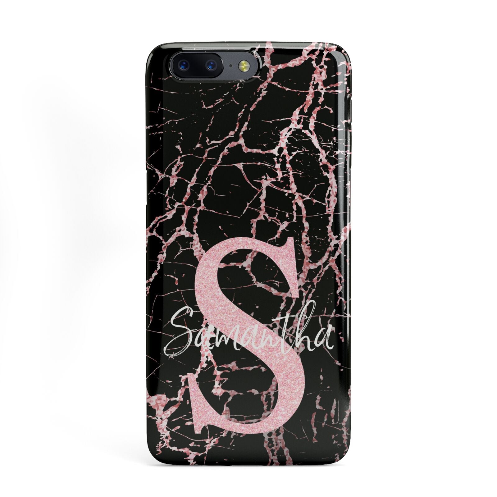 Personalised Pink Cracked Marble Glitter Initial OnePlus Case