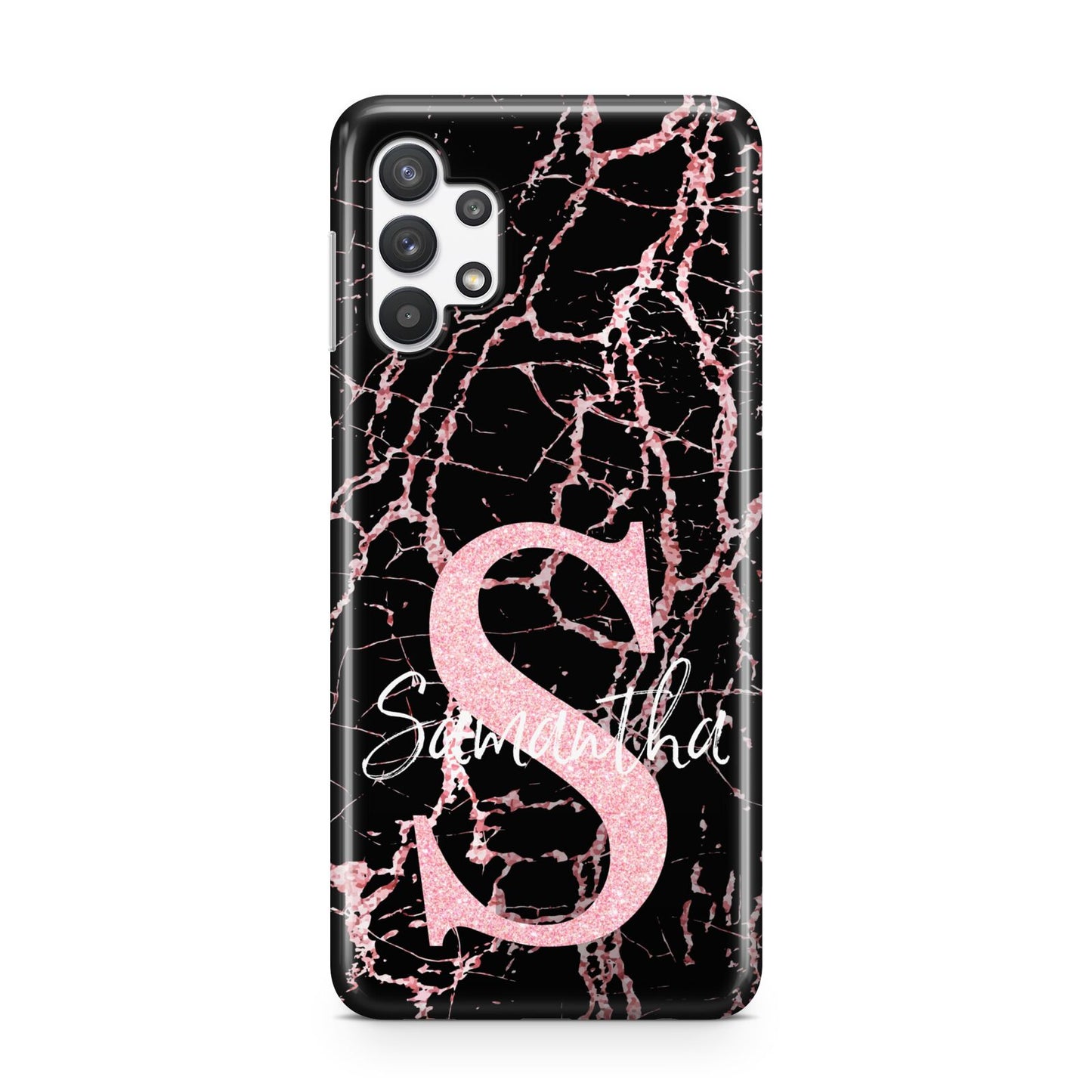 Personalised Pink Cracked Marble Glitter Initial Samsung A32 5G Case