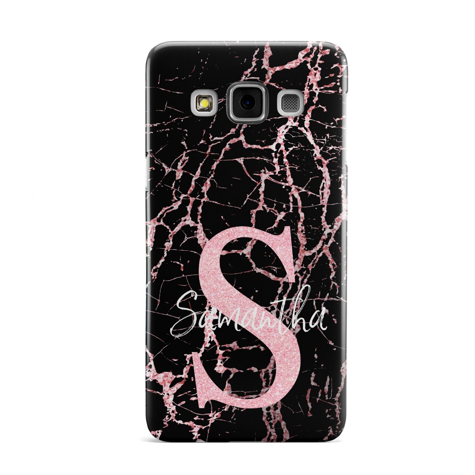 Personalised Pink Cracked Marble Glitter Initial Samsung Galaxy A3 Case