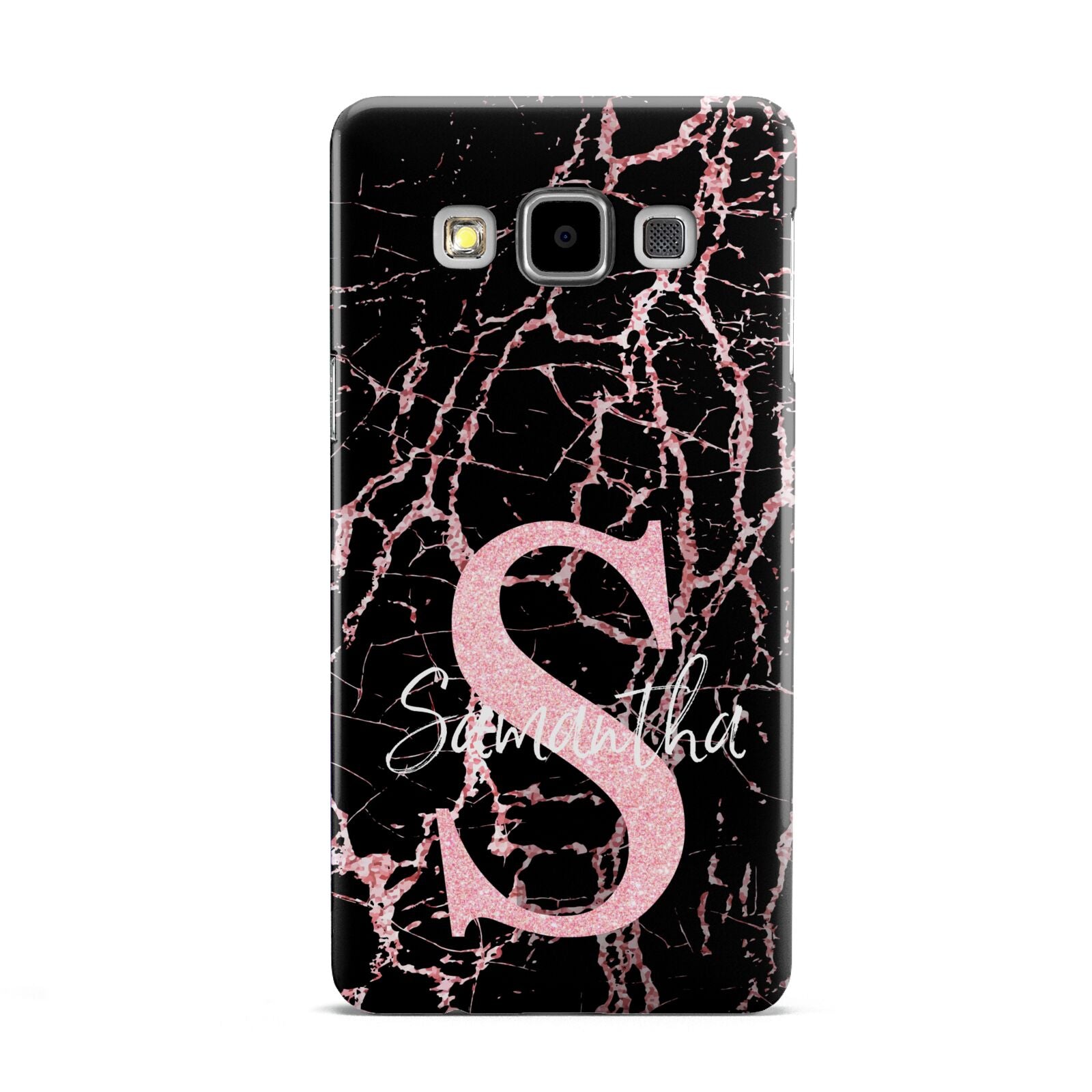 Personalised Pink Cracked Marble Glitter Initial Samsung Galaxy A5 Case