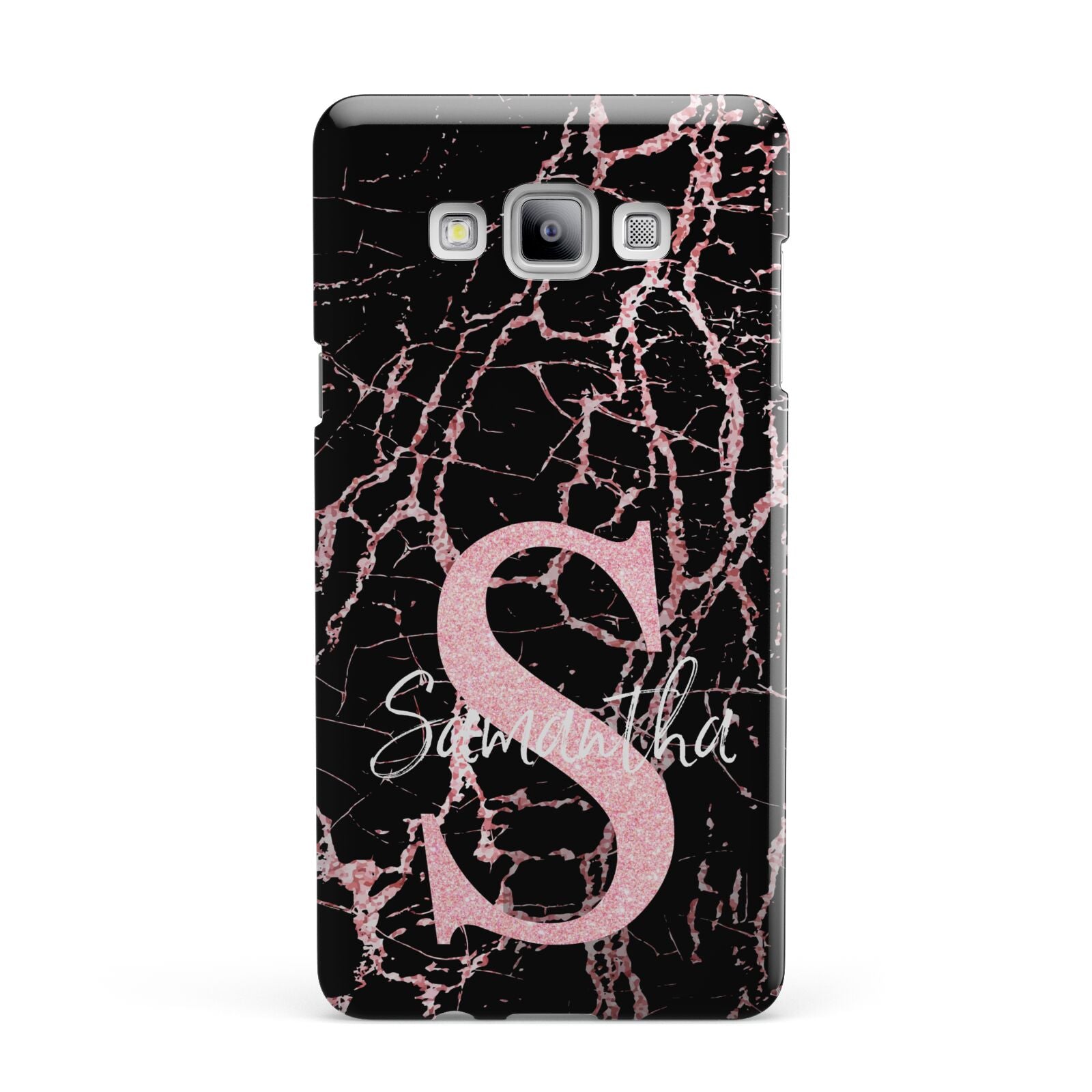 Personalised Pink Cracked Marble Glitter Initial Samsung Galaxy A7 2015 Case