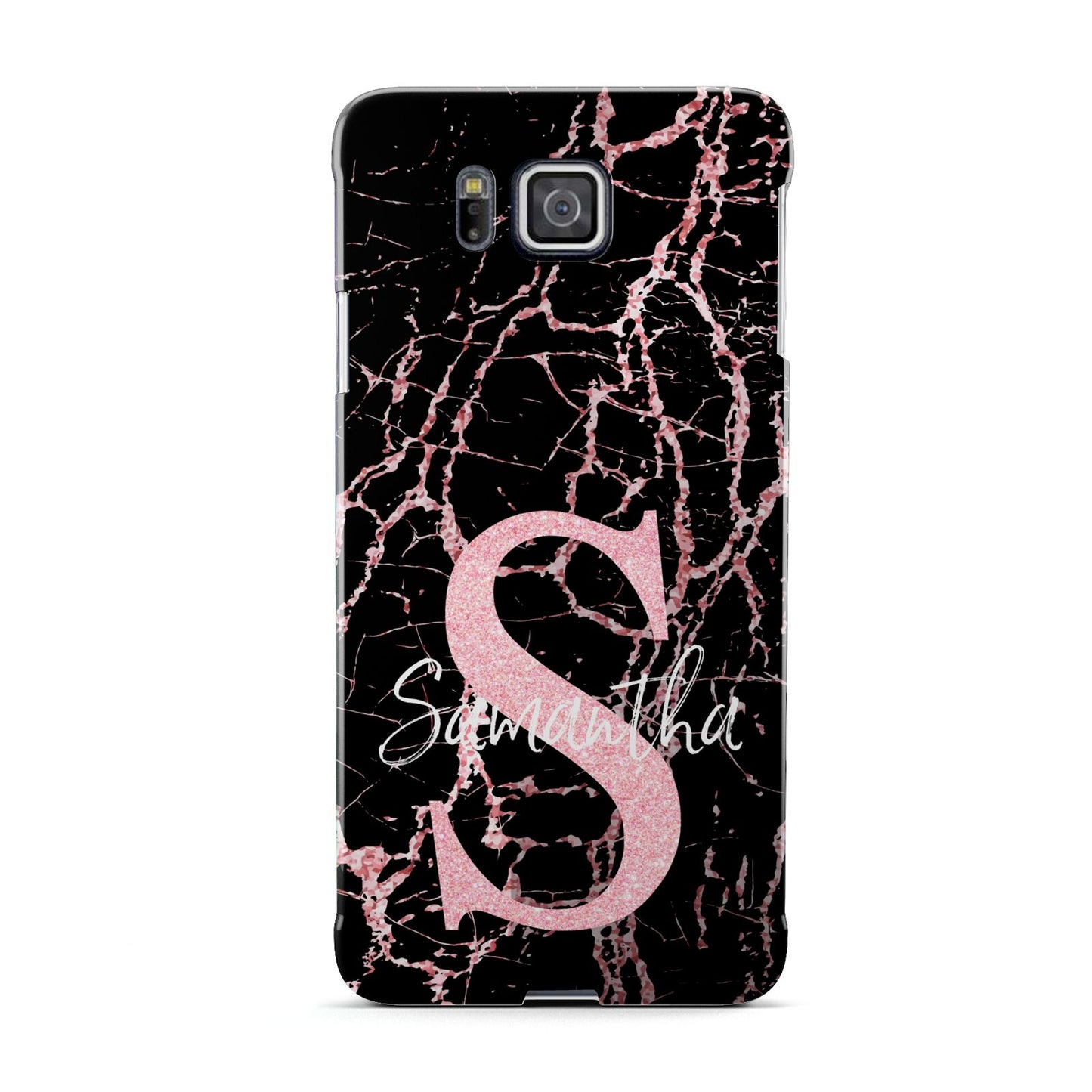 Personalised Pink Cracked Marble Glitter Initial Samsung Galaxy Alpha Case