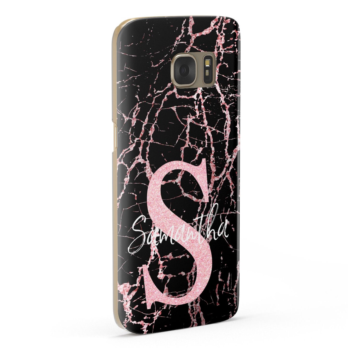 Personalised Pink Cracked Marble Glitter Initial Samsung Galaxy Case Fourty Five Degrees