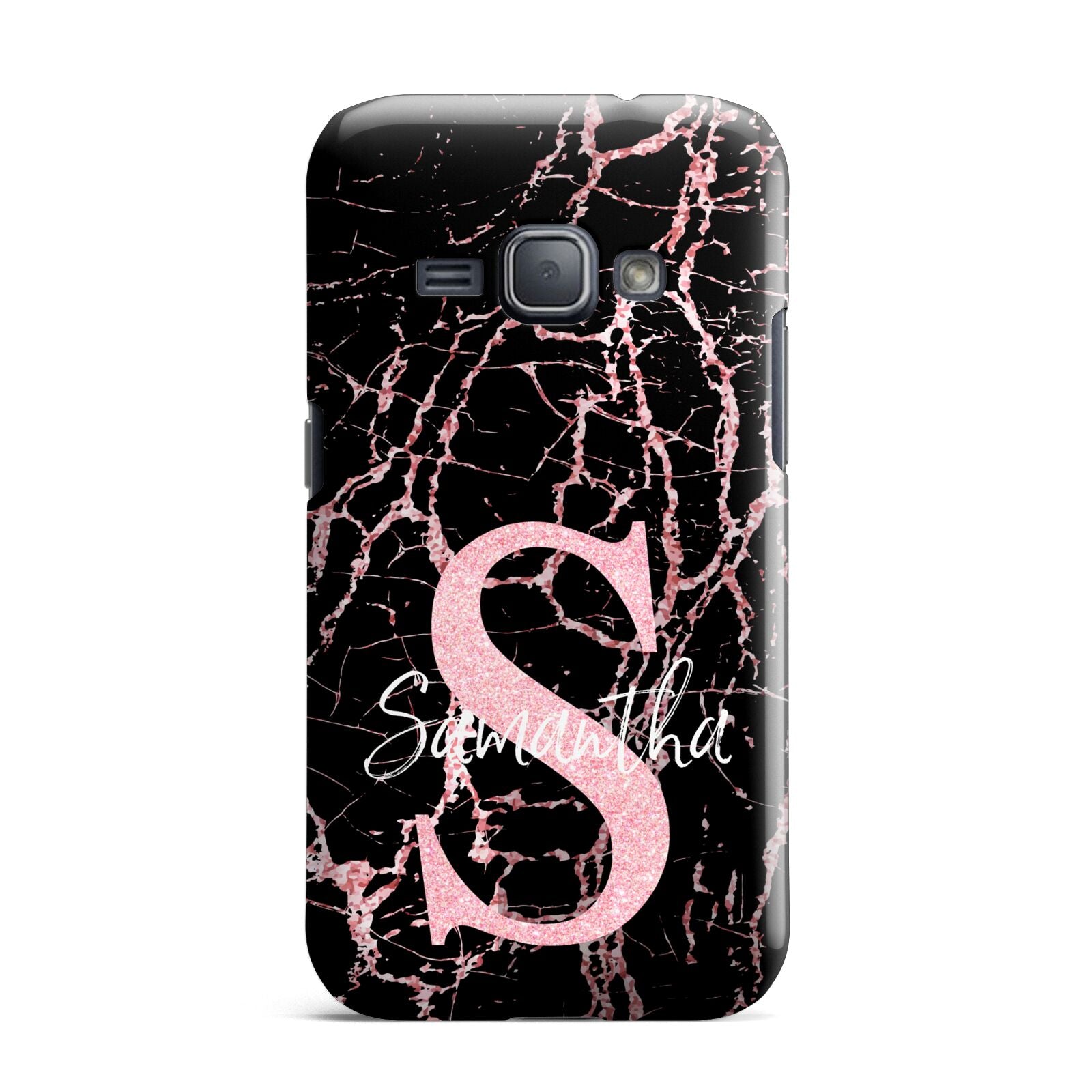 Personalised Pink Cracked Marble Glitter Initial Samsung Galaxy J1 2016 Case