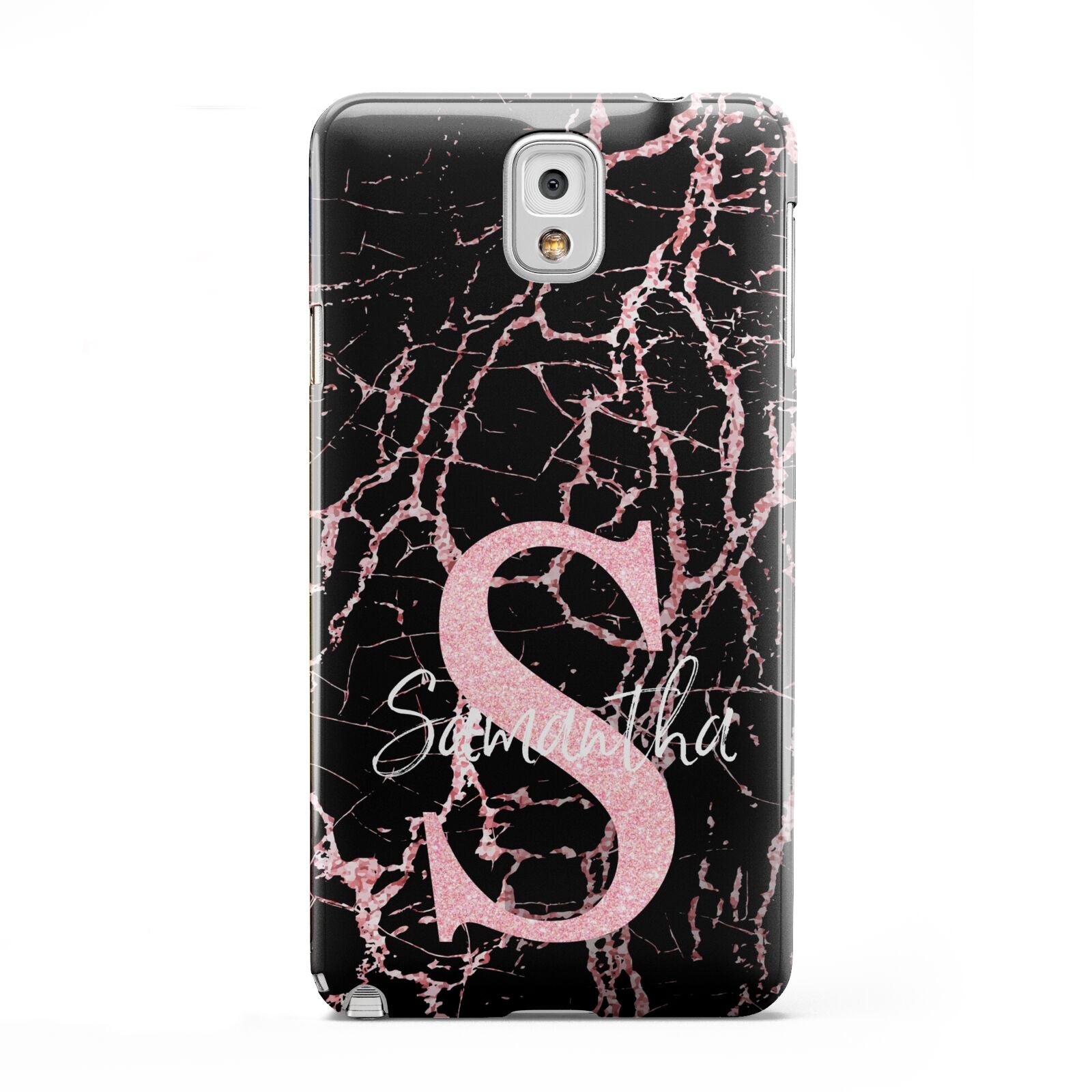 Personalised Pink Cracked Marble Glitter Initial Samsung Galaxy Note 3 Case