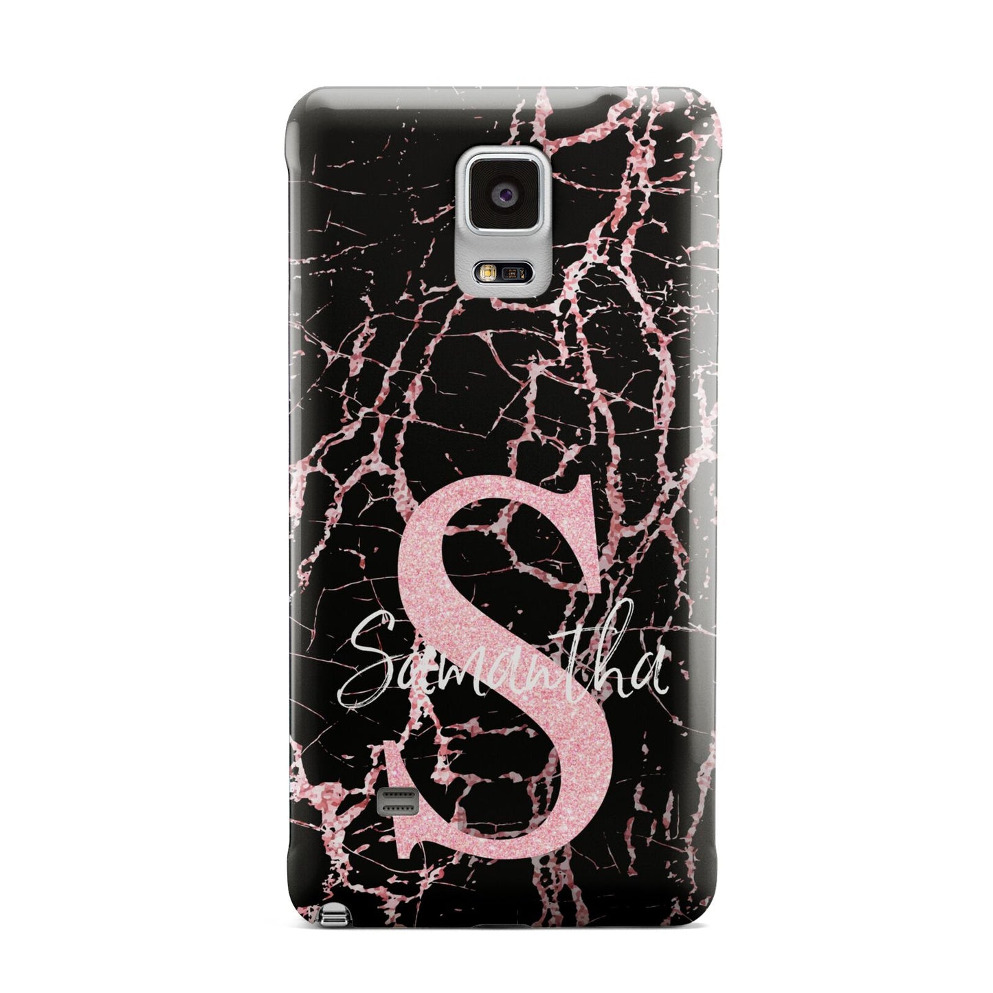 Personalised Pink Cracked Marble Glitter Initial Samsung Galaxy Note 4 Case