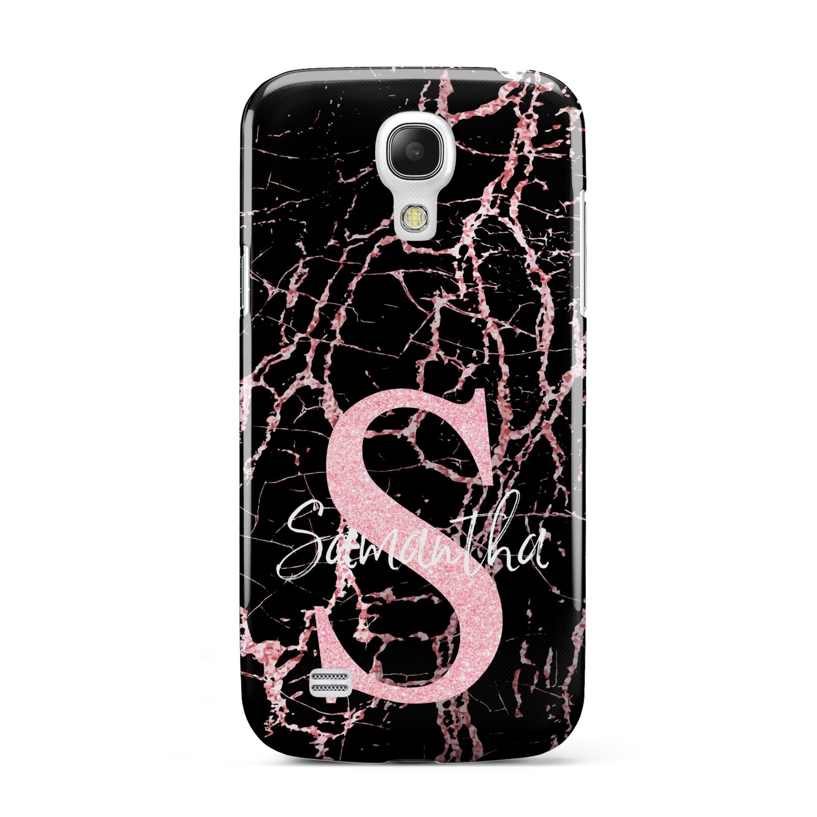 Personalised Pink Cracked Marble Glitter Initial Samsung Galaxy S4 Mini Case