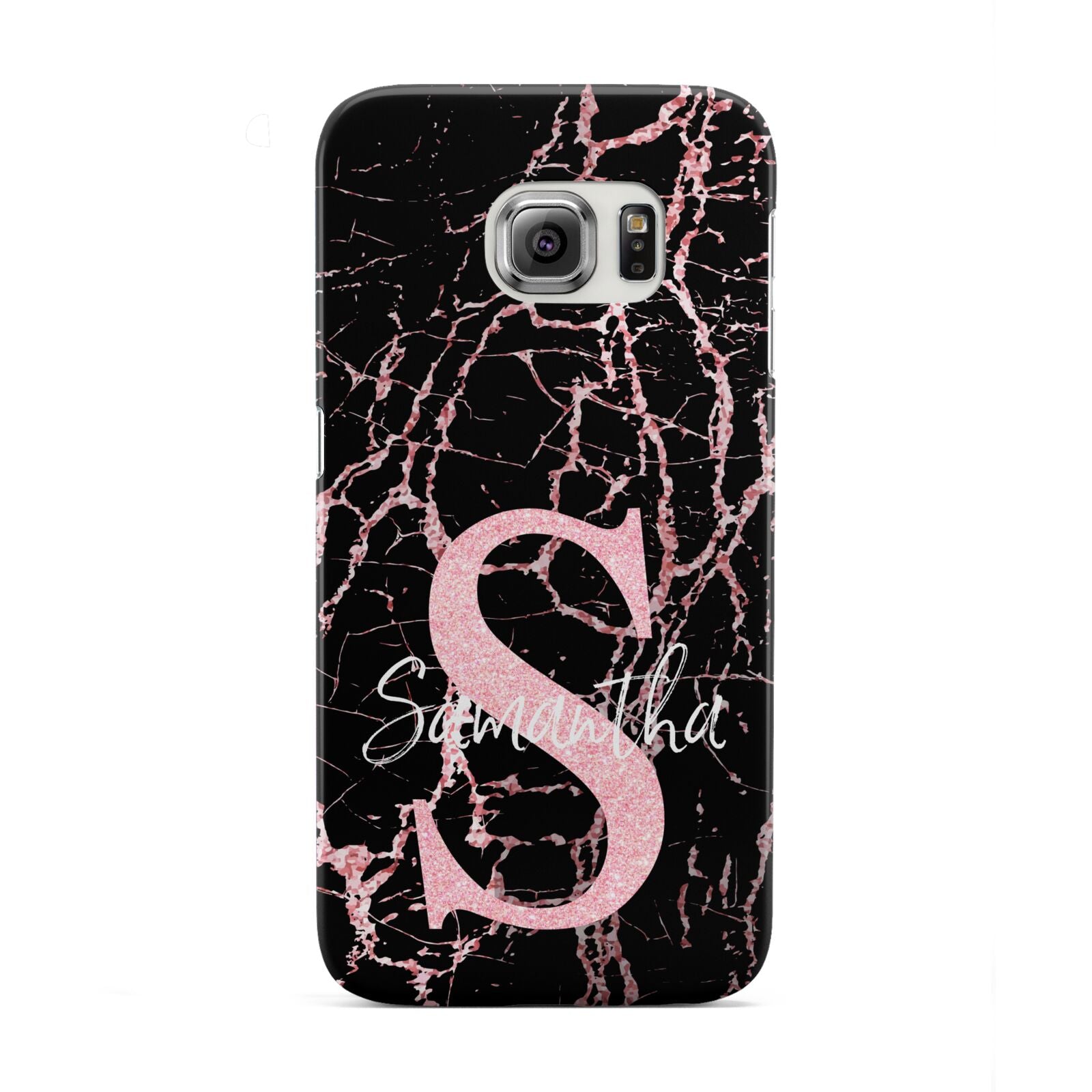 Personalised Pink Cracked Marble Glitter Initial Samsung Galaxy S6 Edge Case