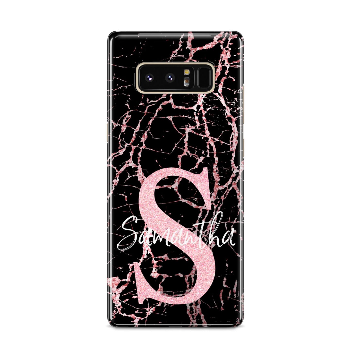 Personalised Pink Cracked Marble Glitter Initial Samsung Galaxy S8 Case