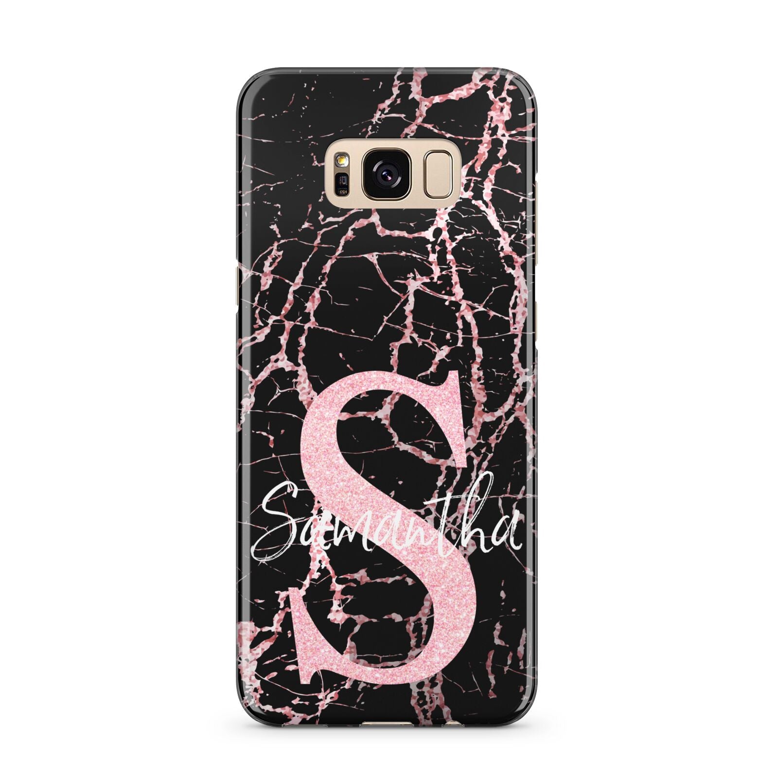 Personalised Pink Cracked Marble Glitter Initial Samsung Galaxy S8 Plus Case