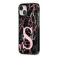 Personalised Pink Cracked Marble Glitter Initial iPhone 13 Black Impact Case Side Angle on Silver phone