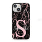 Personalised Pink Cracked Marble Glitter Initial iPhone 13 Mini Clear Bumper Case