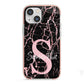 Personalised Pink Cracked Marble Glitter Initial iPhone 13 Mini TPU Impact Case with Pink Edges