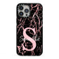 Personalised Pink Cracked Marble Glitter Initial iPhone 13 Pro Max Black Impact Case on Silver phone