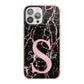 Personalised Pink Cracked Marble Glitter Initial iPhone 13 Pro Max TPU Impact Case with Pink Edges