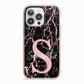 Personalised Pink Cracked Marble Glitter Initial iPhone 13 Pro TPU Impact Case with Pink Edges