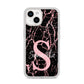 Personalised Pink Cracked Marble Glitter Initial iPhone 14 Glitter Tough Case Starlight