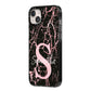 Personalised Pink Cracked Marble Glitter Initial iPhone 14 Plus Black Impact Case Side Angle on Silver phone