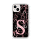 Personalised Pink Cracked Marble Glitter Initial iPhone 14 Plus Clear Tough Case Starlight