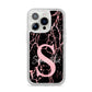 Personalised Pink Cracked Marble Glitter Initial iPhone 14 Pro Glitter Tough Case Silver