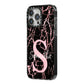 Personalised Pink Cracked Marble Glitter Initial iPhone 14 Pro Max Black Impact Case Side Angle on Silver phone