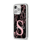 Personalised Pink Cracked Marble Glitter Initial iPhone 14 Pro Max Glitter Tough Case Silver Angled Image