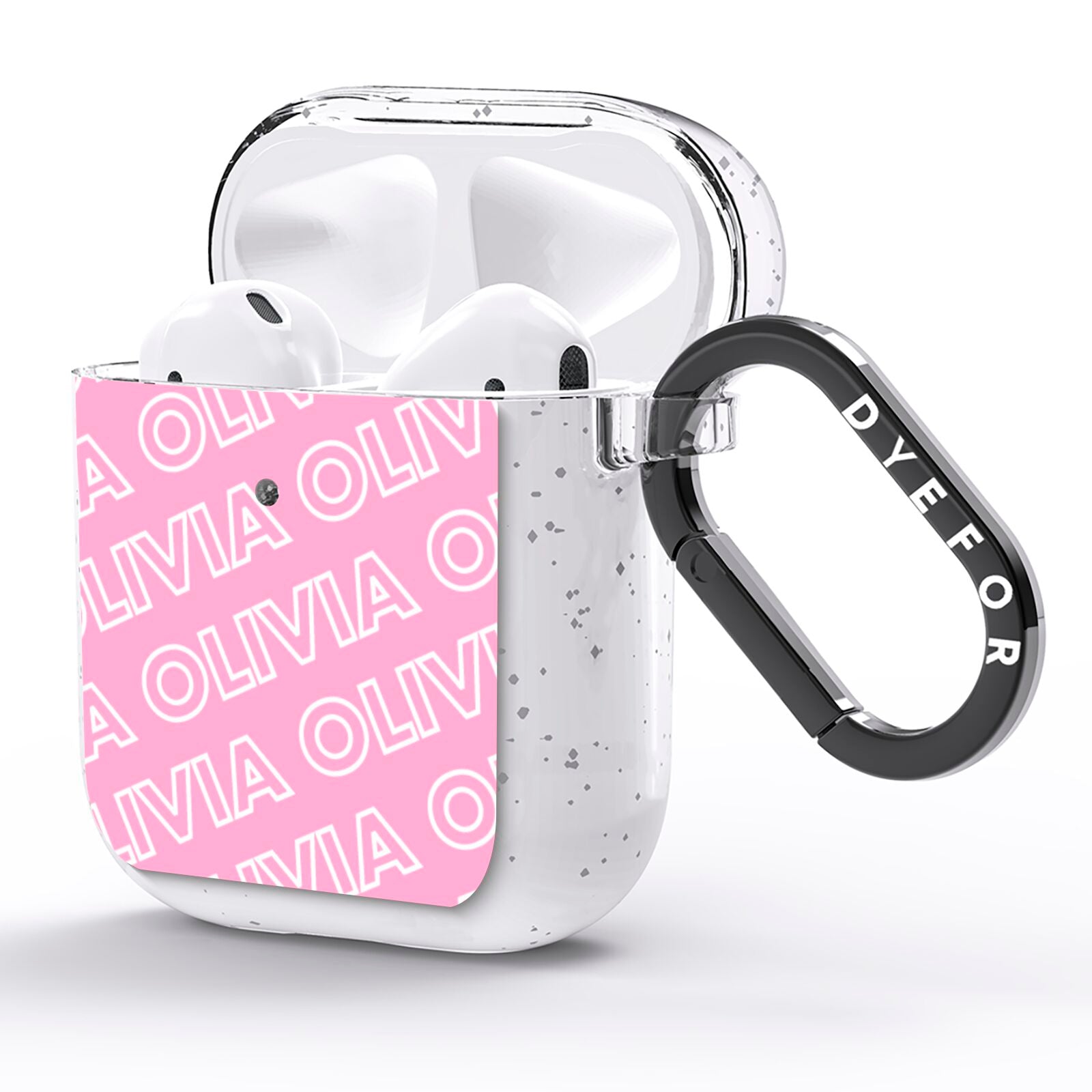 Personalised Pink Diagonal Name AirPods Glitter Case Side Image