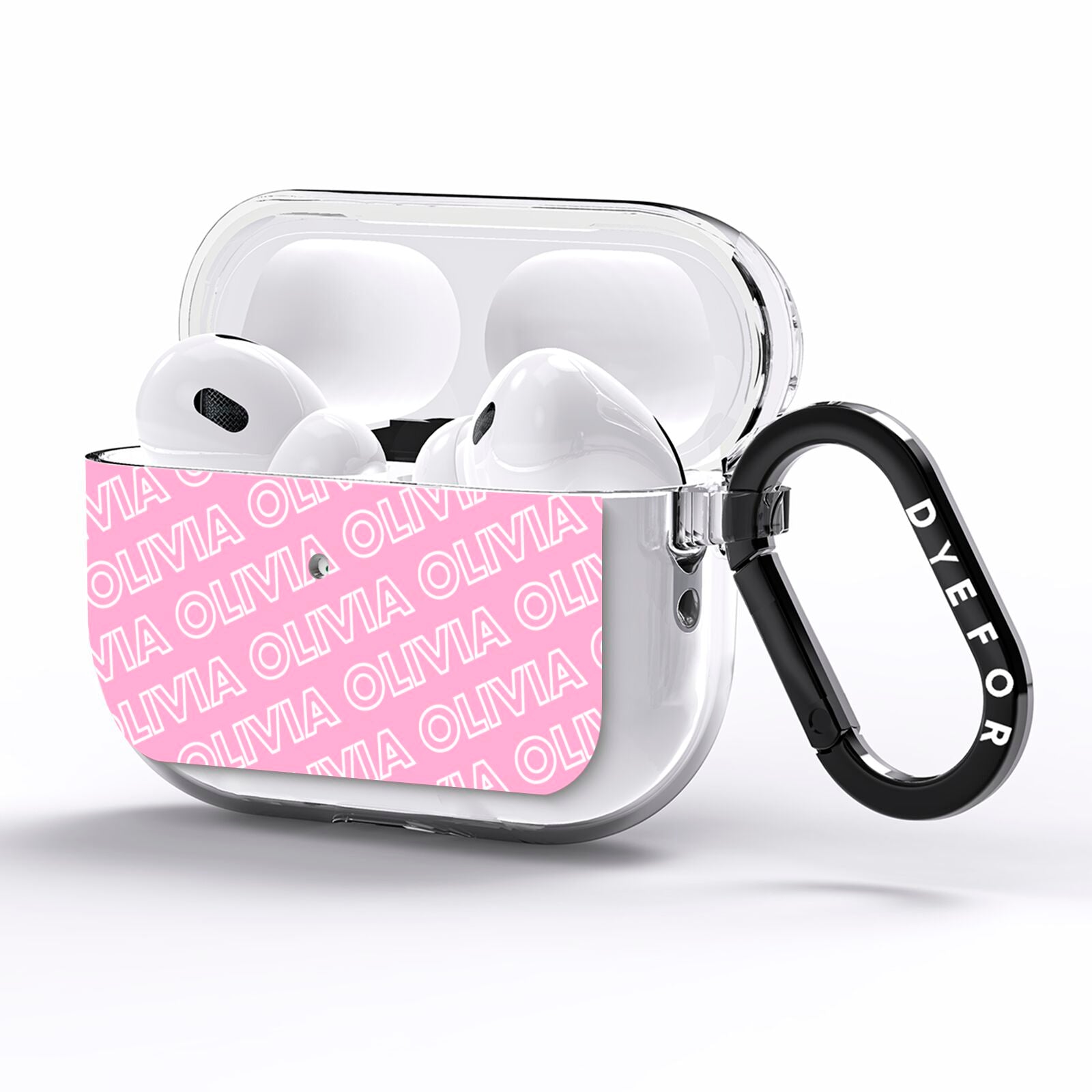 Personalised Pink Diagonal Name AirPods Pro Clear Case Side Image