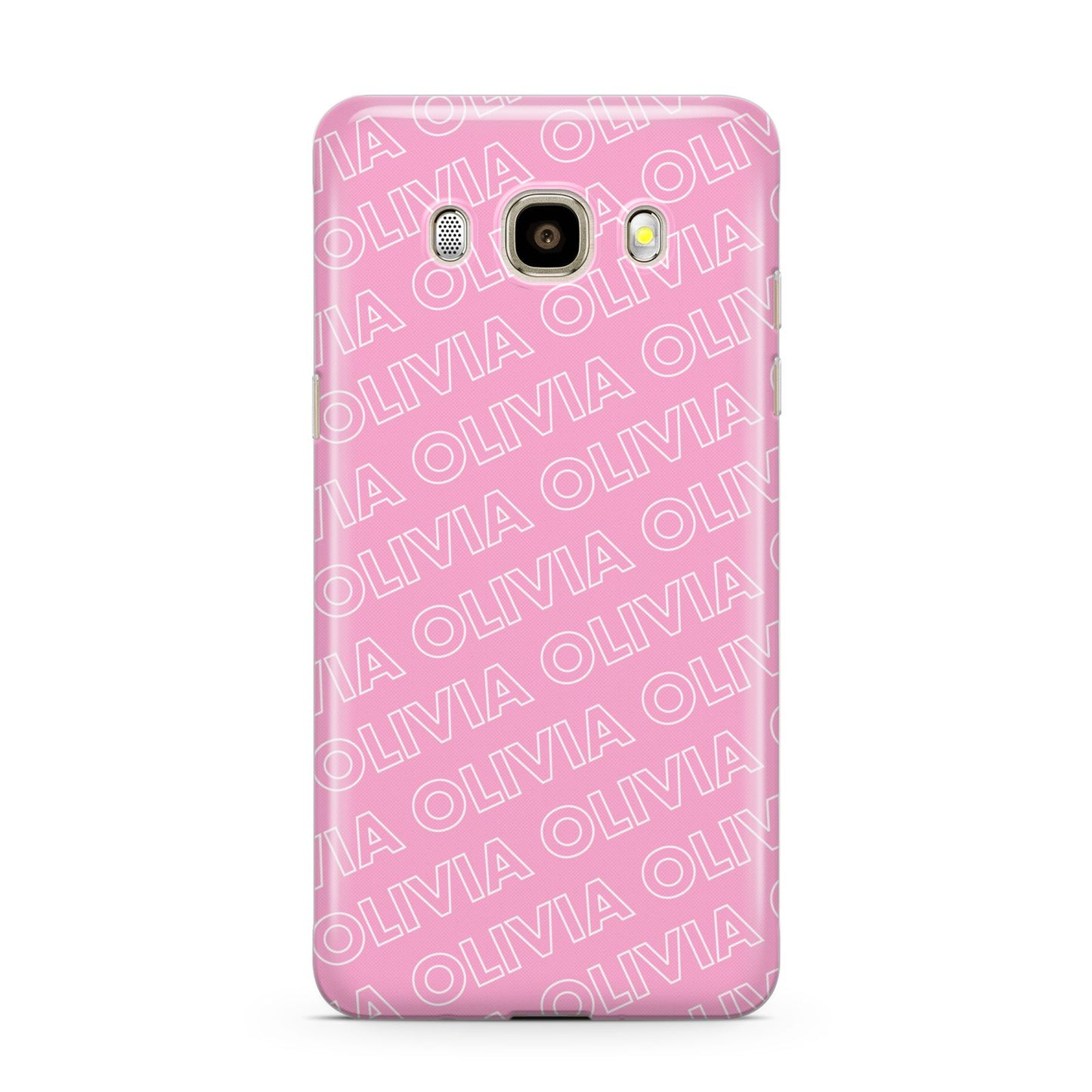 Personalised Pink Diagonal Name Samsung Galaxy J7 2016 Case on gold phone