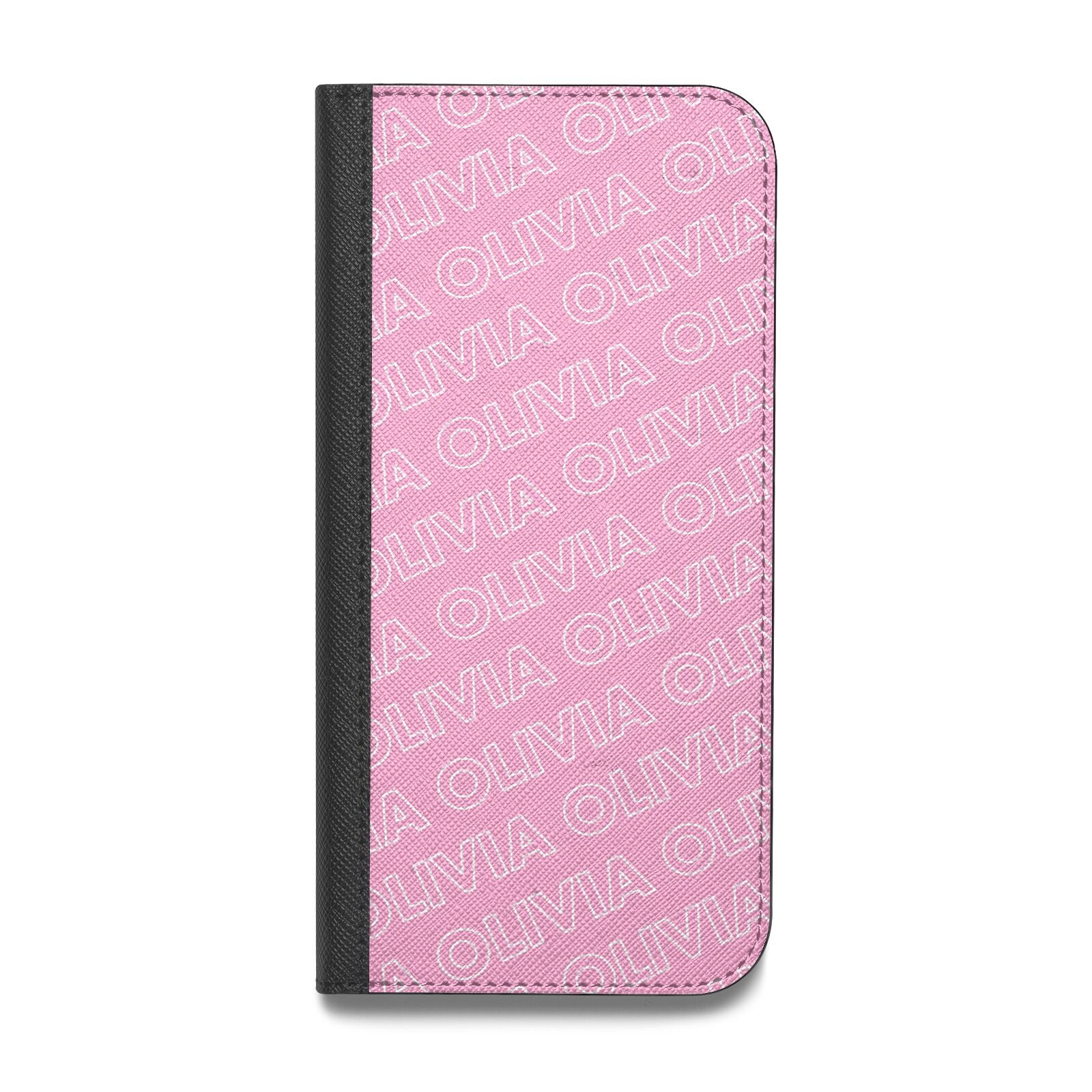 Personalised Pink Diagonal Name Vegan Leather Flip Samsung Case