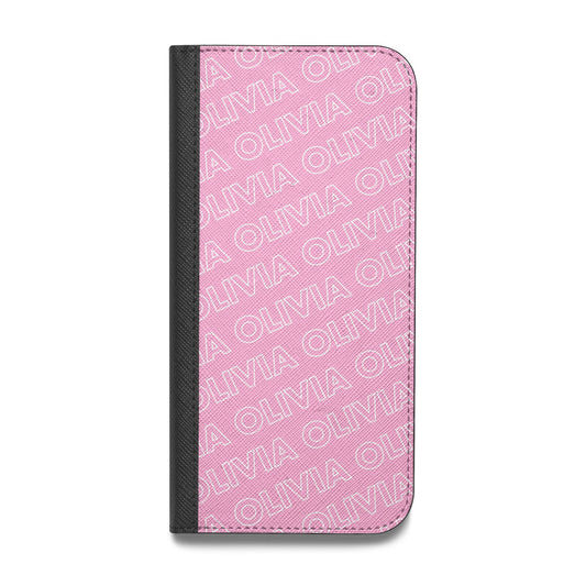 Personalised Pink Diagonal Name Vegan Leather Flip Samsung Case
