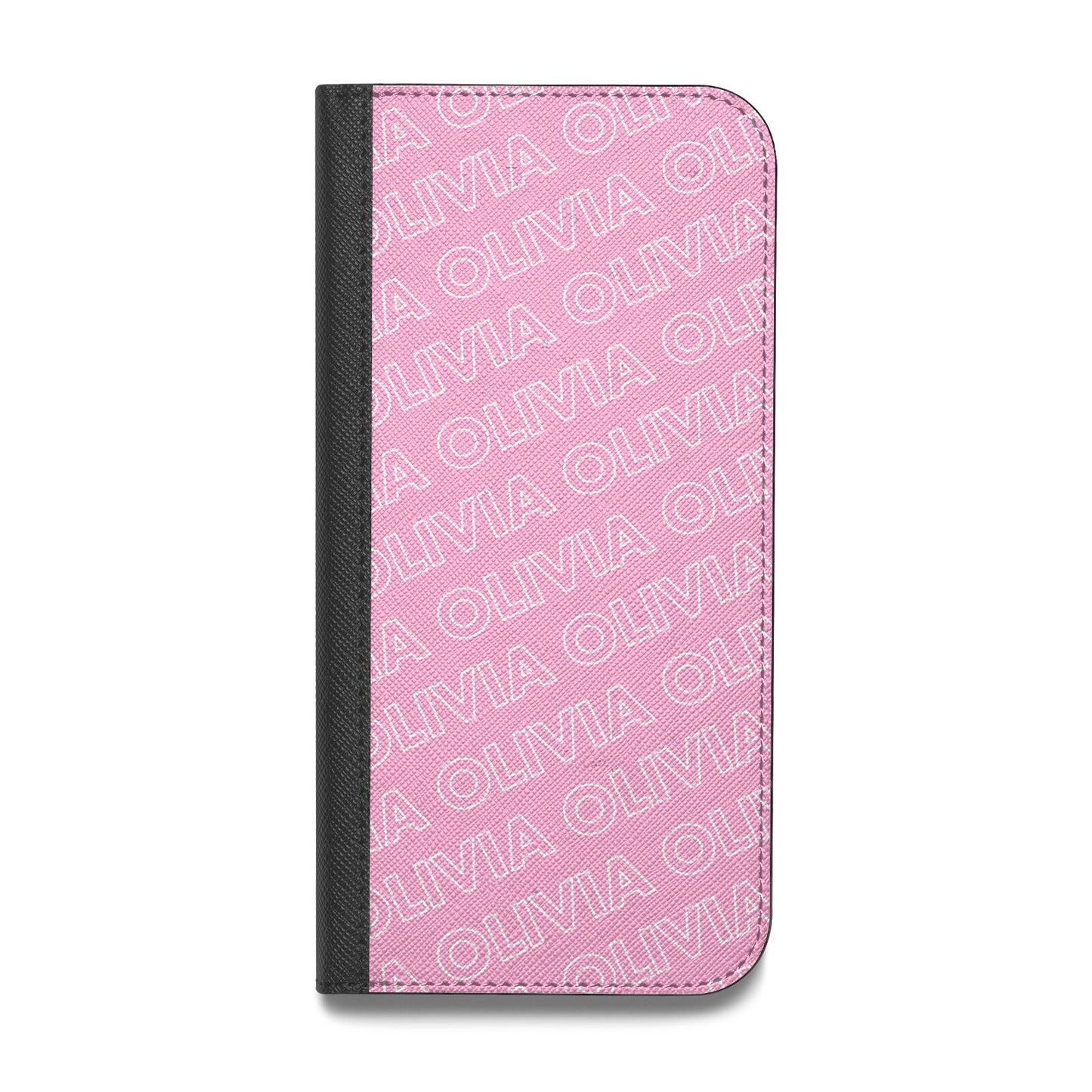 Personalised Pink Diagonal Name Vegan Leather Flip iPhone Case