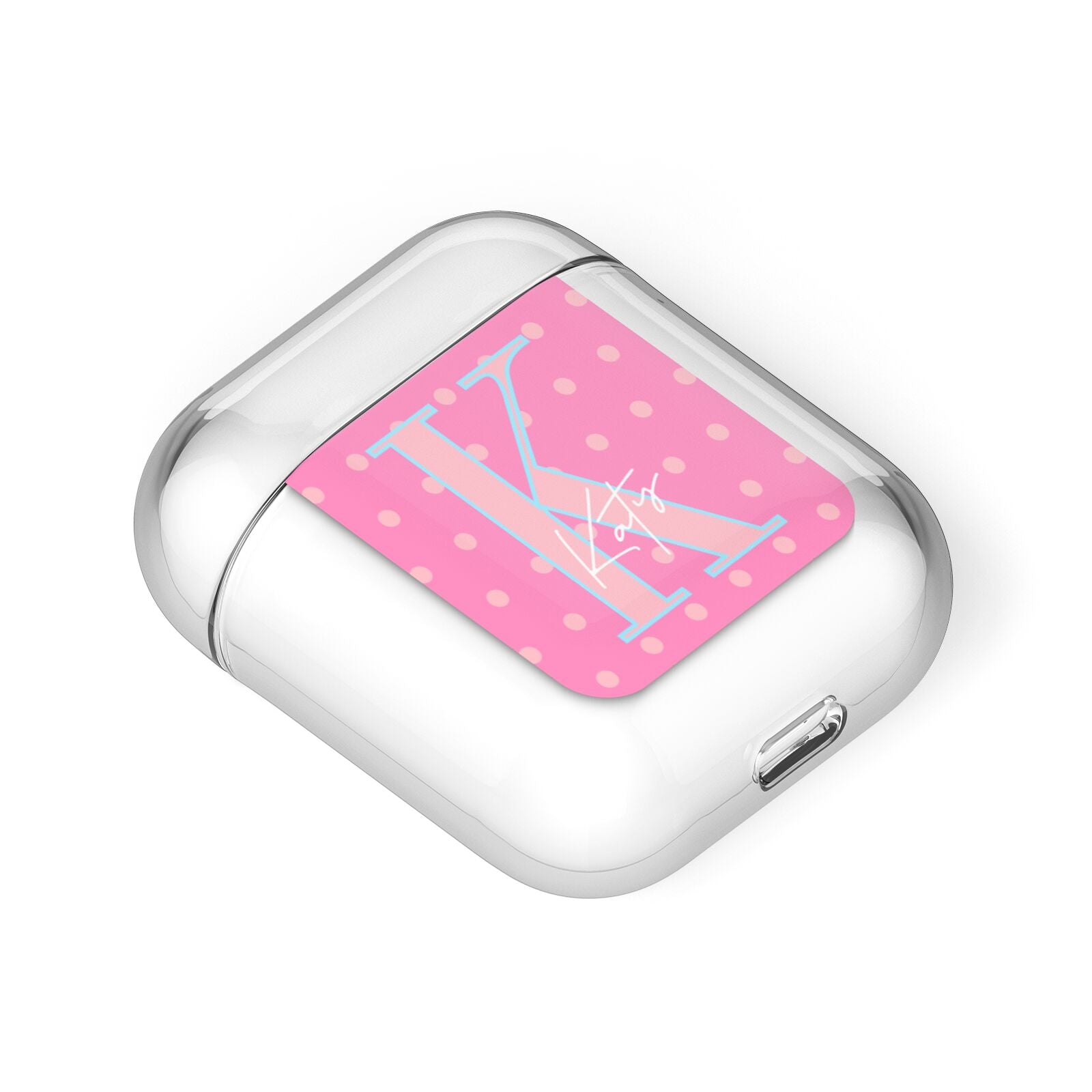 Personalised Pink Dots AirPods Case Laid Flat