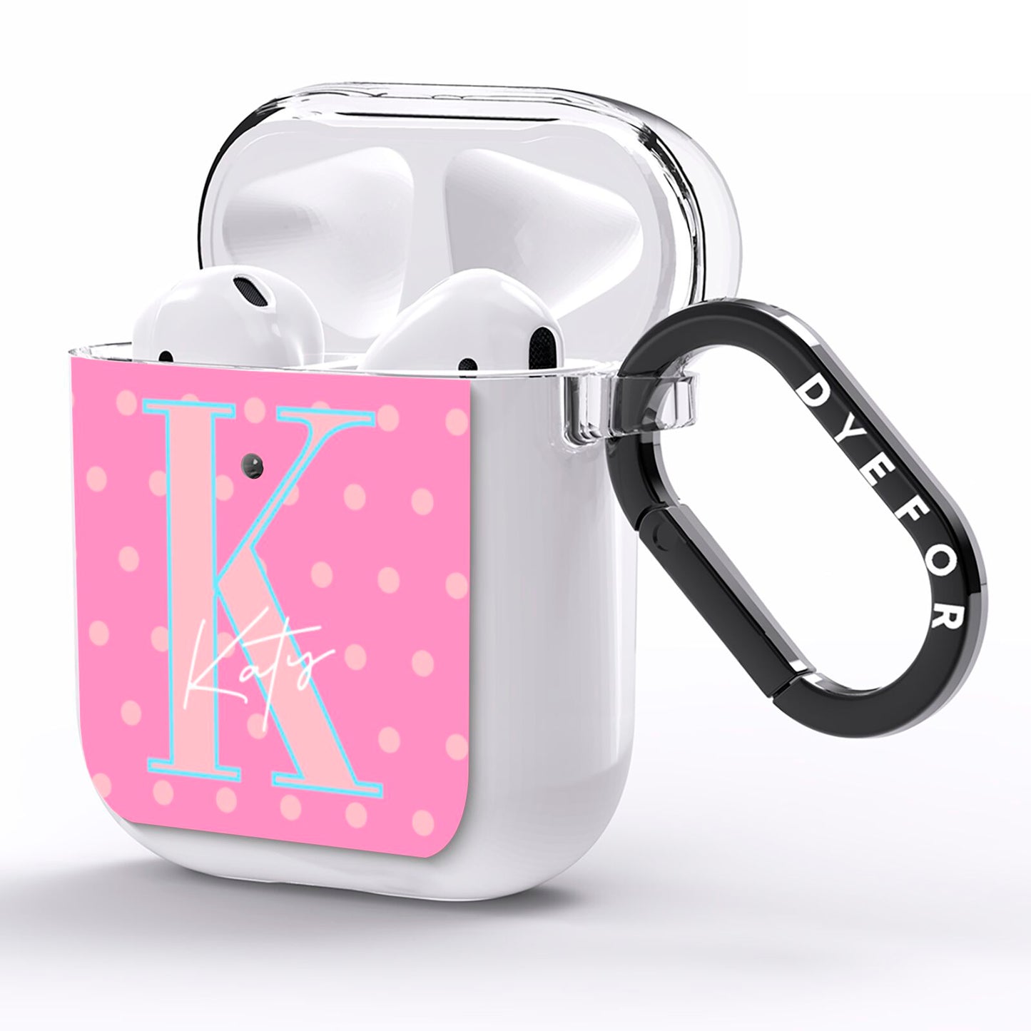 Personalised Pink Dots AirPods Clear Case Side Image