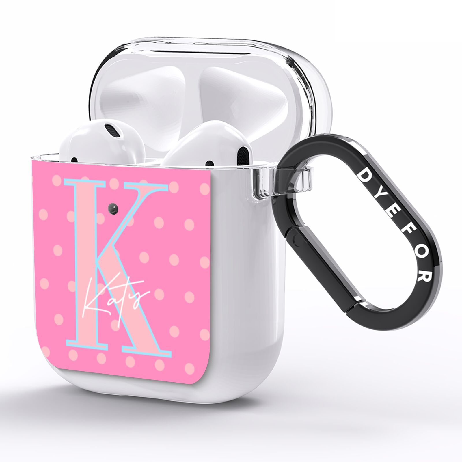 Personalised Pink Dots AirPods Clear Case Side Image