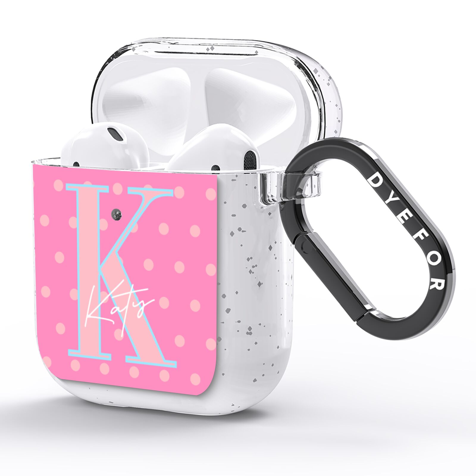 Personalised Pink Dots AirPods Glitter Case Side Image