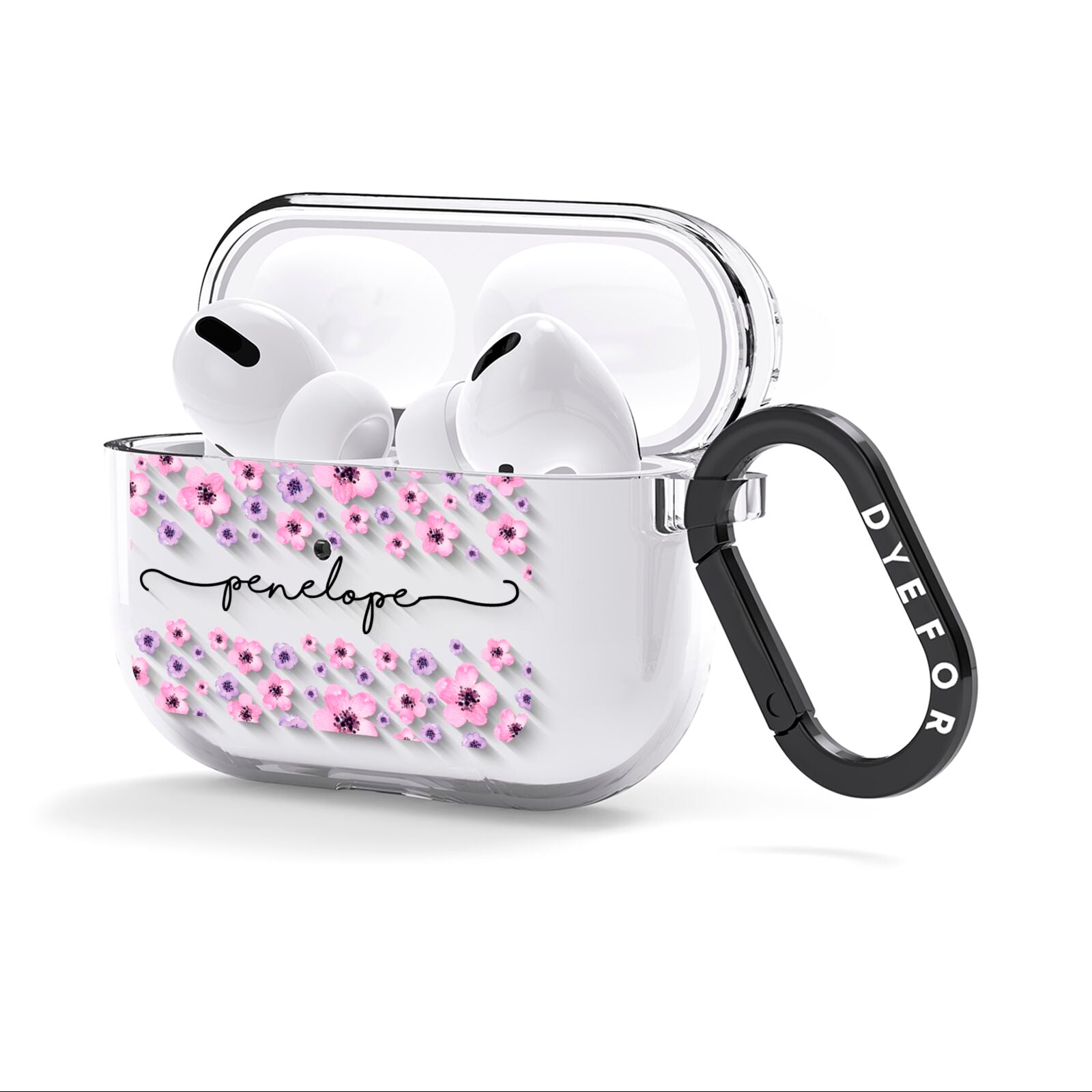 Personalised Pink Floral AirPods Clear Case 3rd Gen Side Image