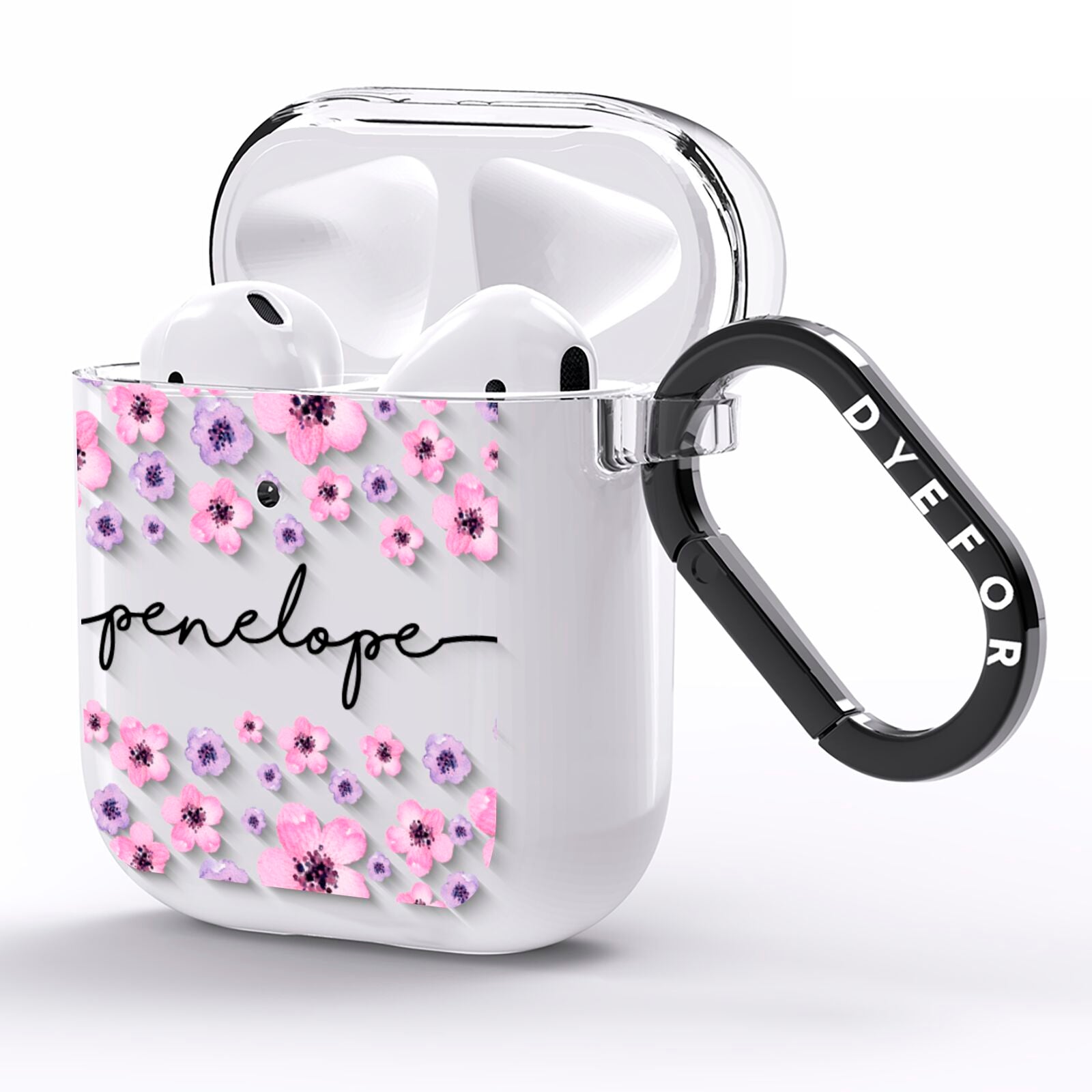 Personalised Pink Floral AirPods Clear Case Side Image