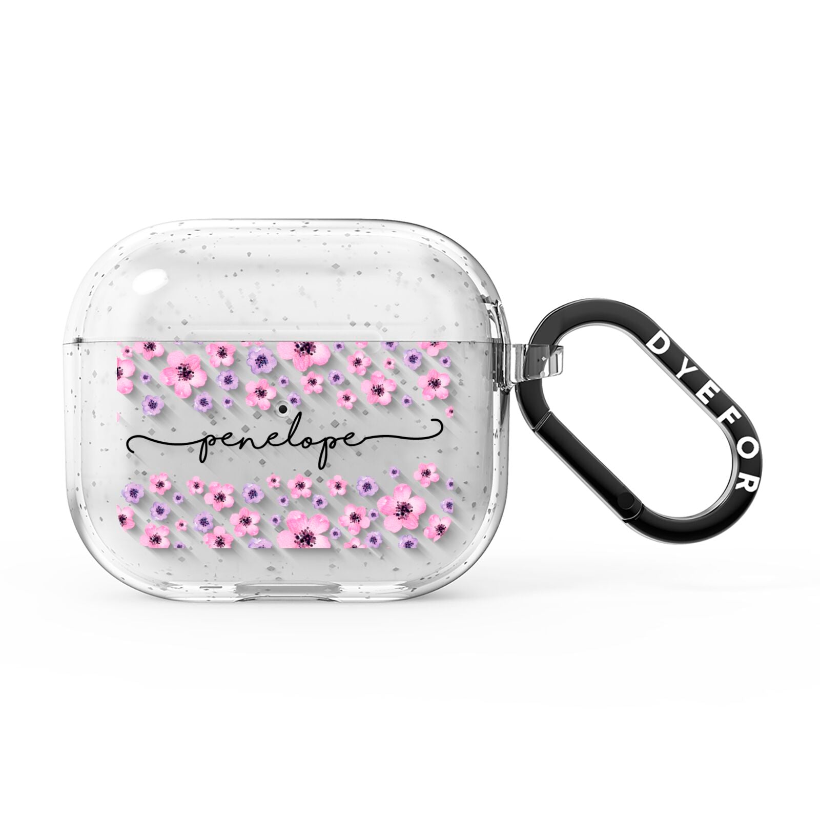 Personalised Pink Floral AirPods Glitter Case 3rd Gen