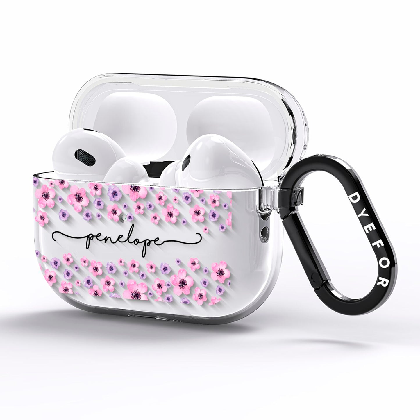 Personalised Pink Floral AirPods Pro Clear Case Side Image