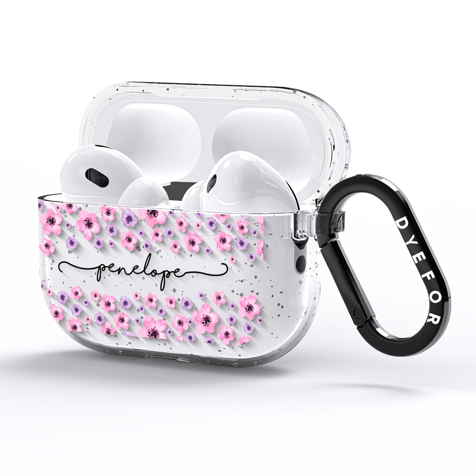 Personalised Pink Floral AirPods Pro Glitter Case Side Image