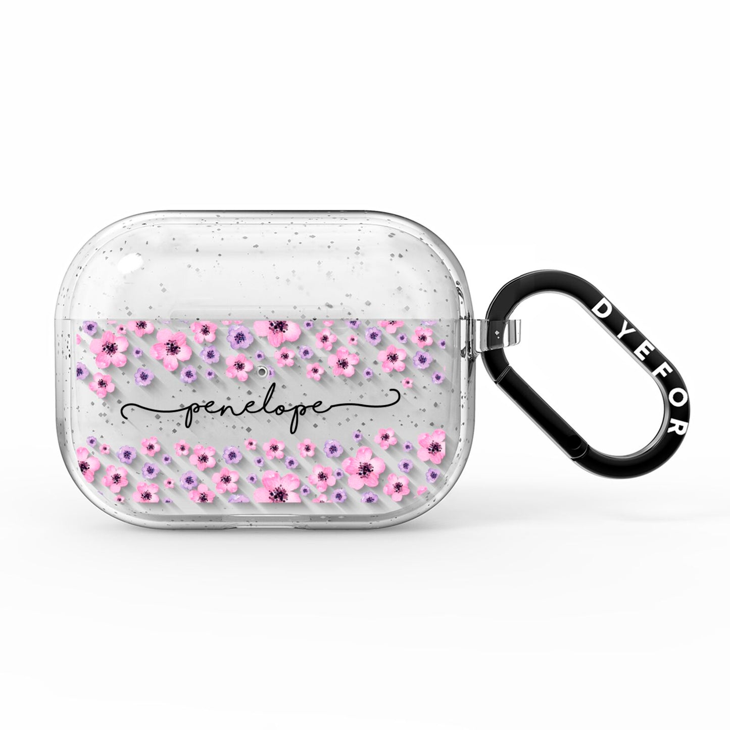 Personalised Pink Floral AirPods Pro Glitter Case