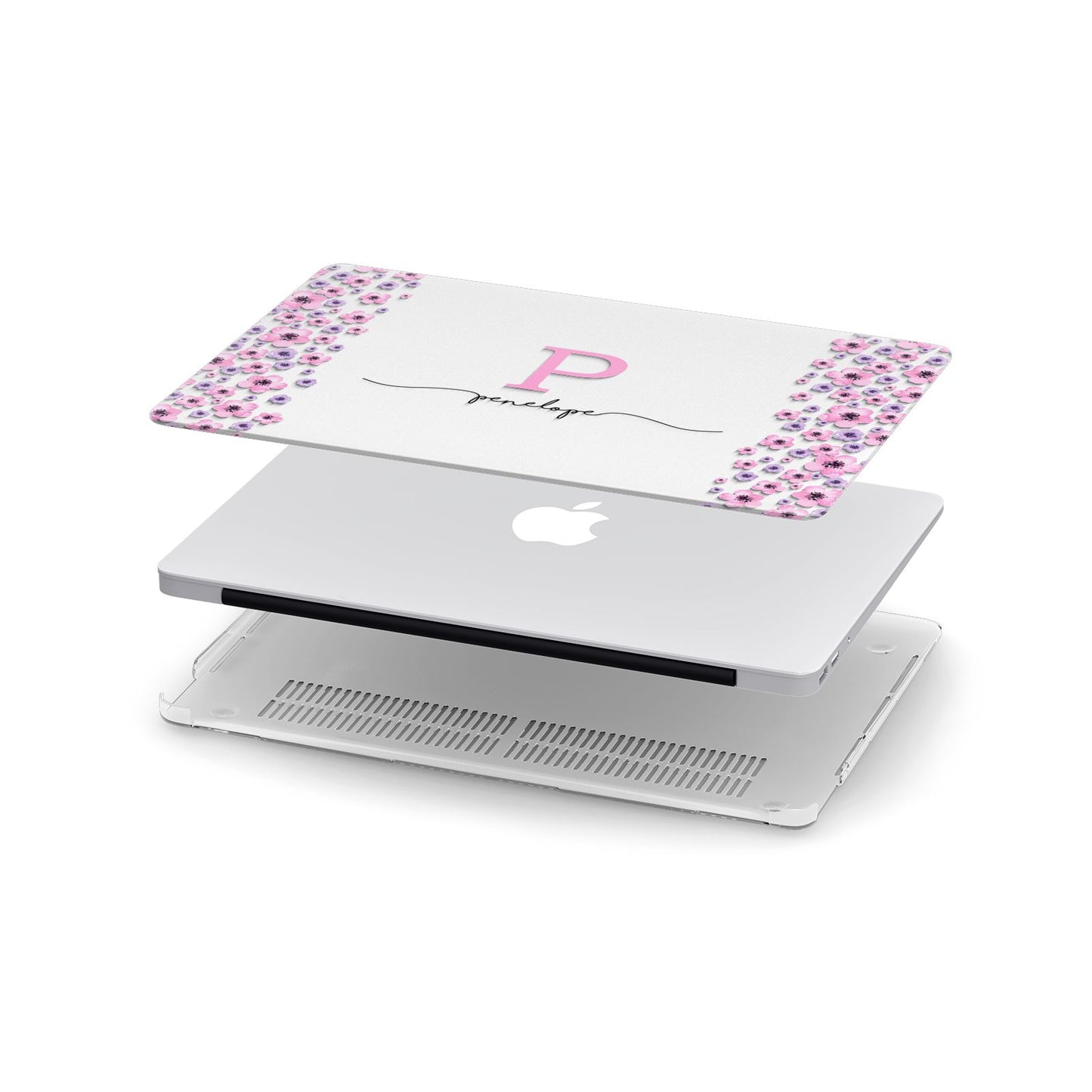 Personalised Pink Floral Apple MacBook Case in Detail