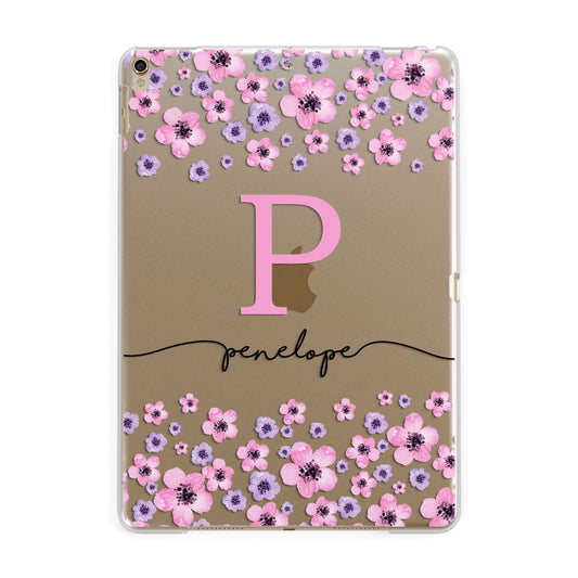 Personalised Pink Floral Apple iPad Gold Case