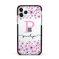 Personalised Pink Floral Apple iPhone 11 Pro in Silver with Black Impact Case
