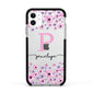 Personalised Pink Floral Apple iPhone 11 in White with Black Impact Case
