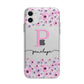 Personalised Pink Floral Apple iPhone 11 in White with Bumper Case