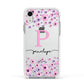 Personalised Pink Floral Apple iPhone XR Impact Case White Edge on Silver Phone