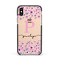 Personalised Pink Floral Apple iPhone Xs Impact Case Black Edge on Gold Phone